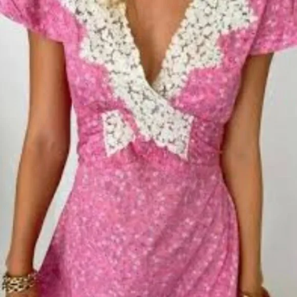 NWOT LoveShackFancy Minuet Lace Trim Midi Dress in Crushed Blueberries XS $425